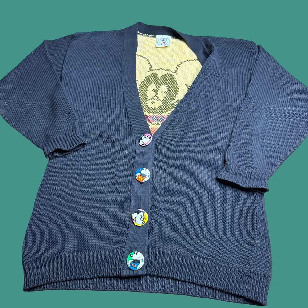 Mickey & Co Cardigan Adult Small Vintage Black Disney Sweater Minnie Button USA